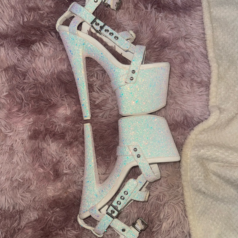 Pleaser Iridescent White Platform Heels